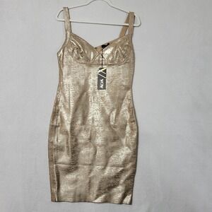 WOW Couture Gold Label Dress Womens Large Gold Metallic Bodycon Cocktail Party